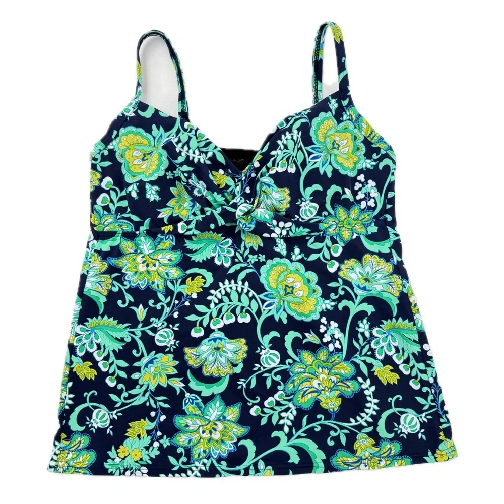 Lands' End Paisley Floral Twist Front Underwire Tankini Swim Top Navy Size 10 - Picture 9 of 15